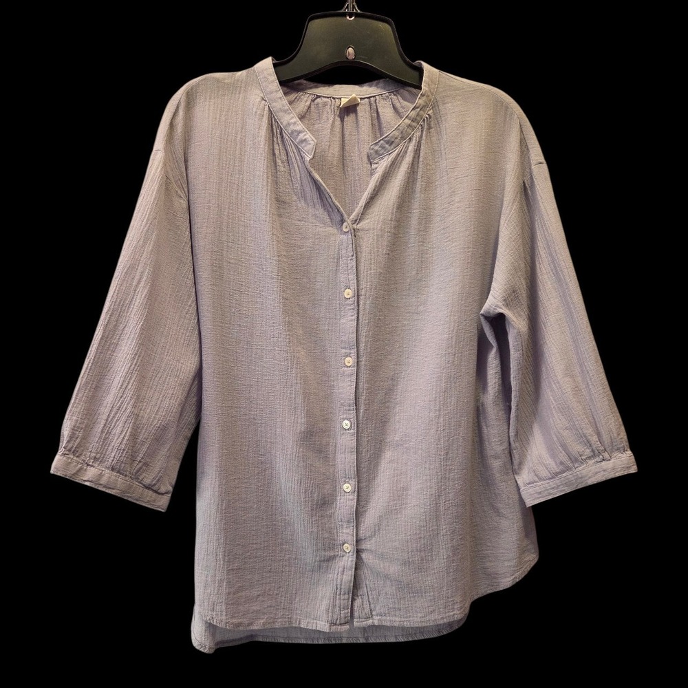 100% Cotton Button Up Blouse Mandarin Collar by Eighth Gray Sz Large